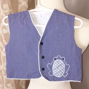Vintage Handmade 1960 to 1970 Boys Chambray Frog Vest